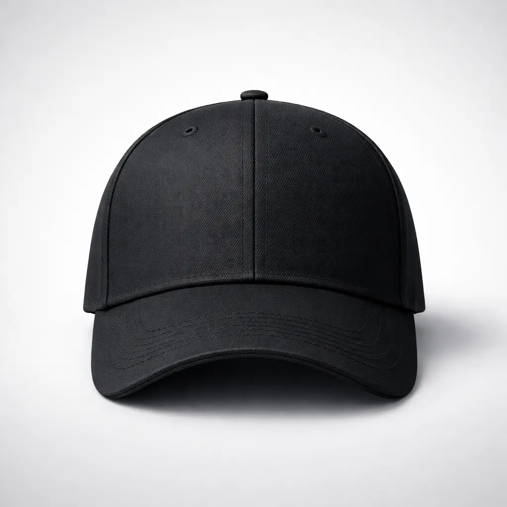 structured baseball cap with perfect shape and curved brim showing clean front profile